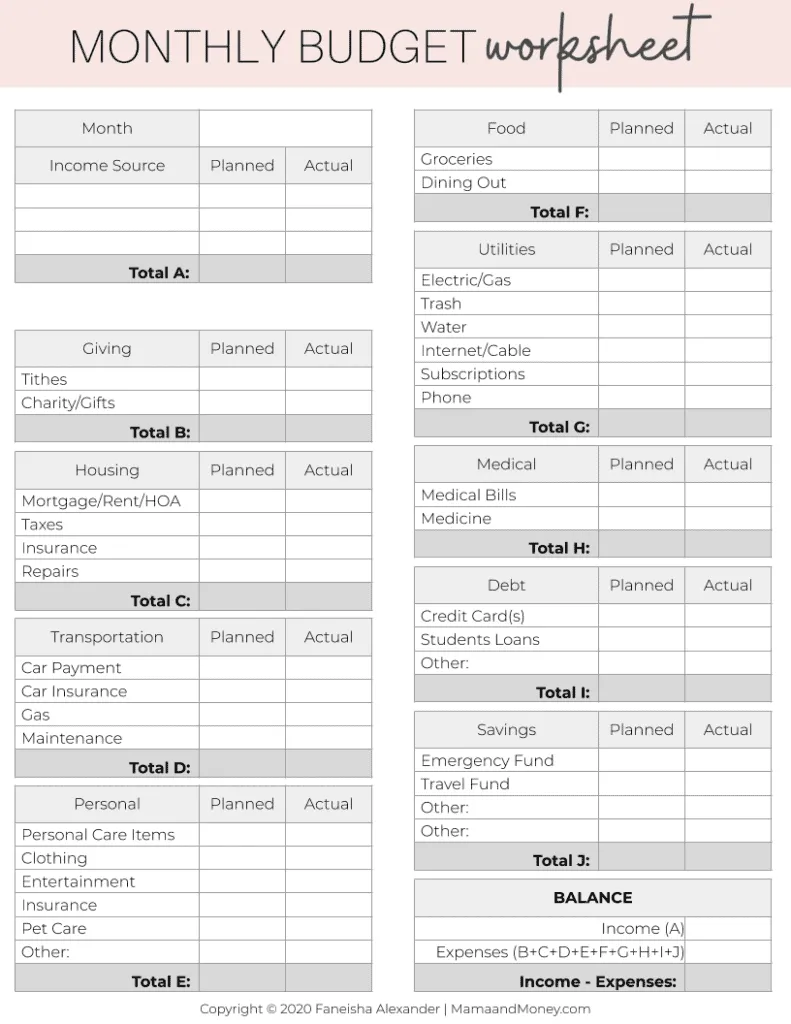 Monthly Budget Template Free Printable Template Creator