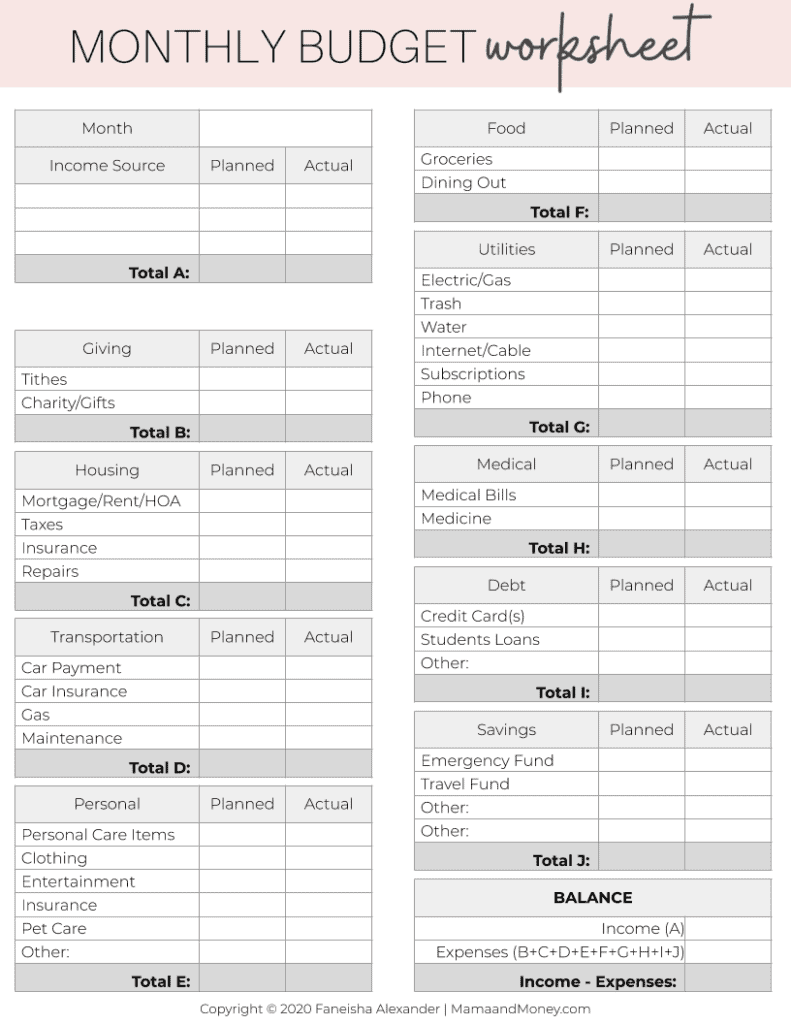 Running Total Budget Template Printable